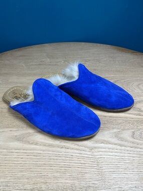 New! Sabah Electric Blue Suede Shearling Baba Mule Slipper Size 43 Men’s 10-10.5